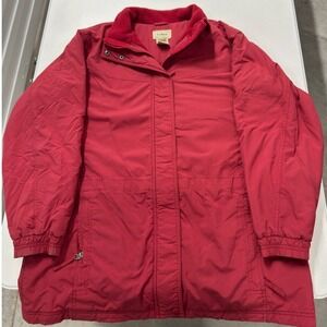 LL Bean Womens Red Insulated Parka Jacket Fleece Collar Size Large